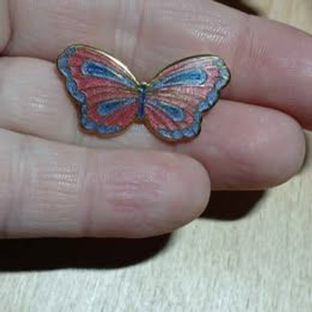 Vintage American Greetings Butterfly Brooch Red Blue Cloisonne Enamel Pin